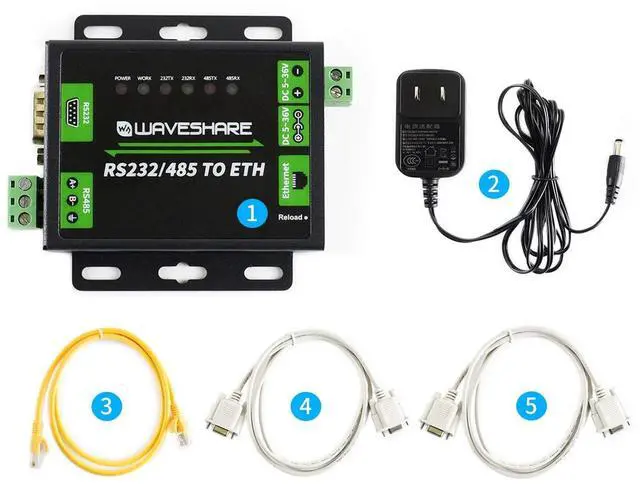 Main image of Waveshare Industrial RS232/RS485 to Ethernet Converter with Dual Serial Ports High-Speed Low-Power High-Stability Upgradable Easy to Communicate Between RS485 and RJ45 Port Ethernet