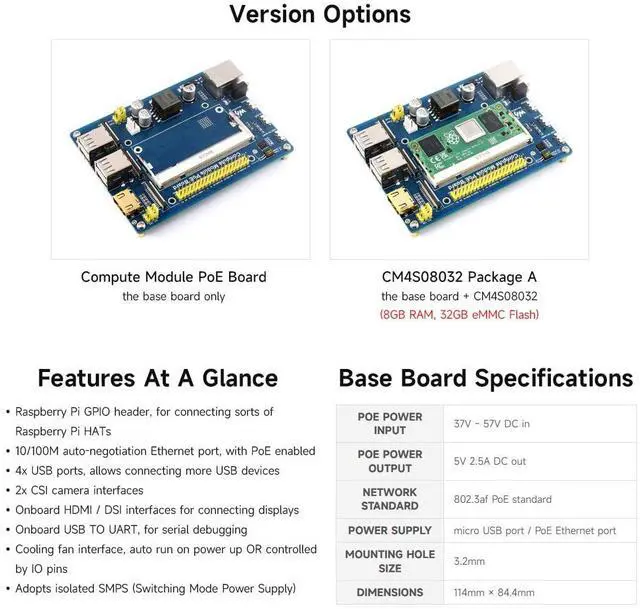 Alt view image 4 of 5 - Waveshare Power Over Ethernet PoE Board for Raspberry Pi Compute Module CM3/ CM3L/ CM3+/ CM3+L