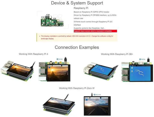 Alt view image 4 of 5 - Waveshare 2.8inch Screen LCD Compatible with Raspberry Pi 4B/3B+/3B/2B/B+/A+/Zero/Zero W/WH/Zero 2W 480×640 Resolution DPI IPS 5-Points Capacitive Touch Control Optical Bonding Toughened Glass Cover