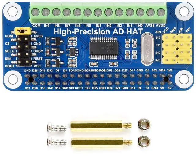 Main image of Waveshare High-Precision AD HAT, Compatible with Raspberry Pi 5/4B/3B/Zero/Zero W/Zero 2W/Pico/Pico W/Pico WH and Jetson Nano, ADS1263 10-ch 32-bit ADC