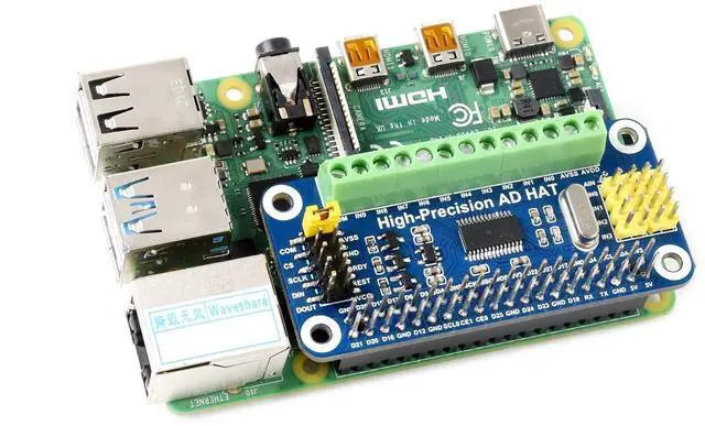 Alt view image 5 of 5 - Waveshare High-Precision AD HAT, Compatible with Raspberry Pi 5/4B/3B/Zero/Zero W/Zero 2W/Pico/Pico W/Pico WH and Jetson Nano, ADS1263 10-ch 32-bit ADC