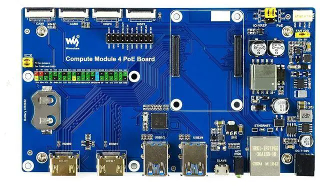 Main image of Waveshare Compute Module 4 IO Board with PoE Feature, Compatible with Raspberry Pi, Suitable for All Variants of CM4