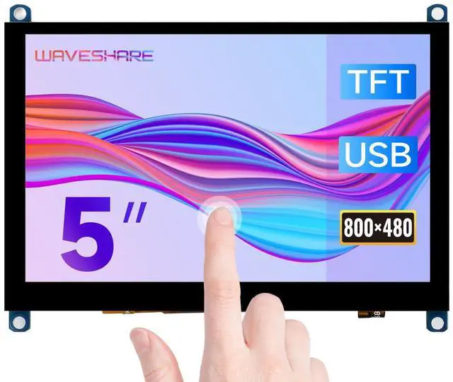 Main image of Waveshare 5inch Capacitive Touch Screen LCD Slimmed-Down Compatible with Raspberry Pi 5/4B/3B+/3A+/2B/B+/A+/Zero/Zero W/WH/Zero 2W CM3+/4 800×480 Resolution HDMI Toughened Glass Panel Supports Windows