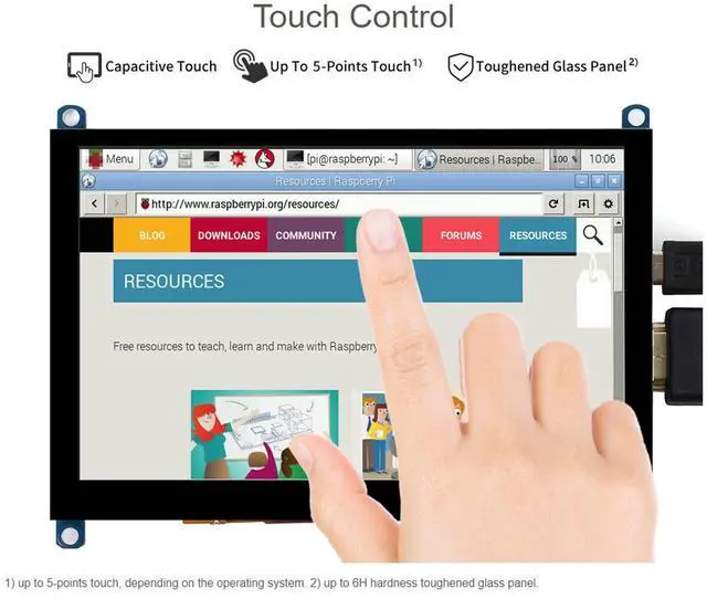 Alt view image 5 of 5 - Waveshare 5inch Capacitive Touch Screen LCD Slimmed-Down Compatible with Raspberry Pi 5/4B/3B+/3A+/2B/B+/A+/Zero/Zero W/WH/Zero 2W CM3+/4 800×480 Resolution HDMI Toughened Glass Panel Supports Windows