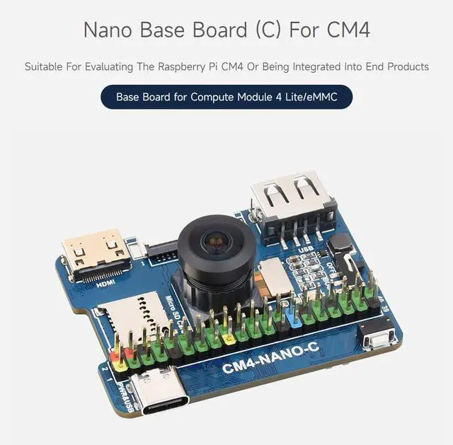 Alt view image 3 of 5 - Waveshare Nano Base Board C Type Compatible with Raspberry Pi Compute Module 4 Same Size As The CM4 Onboard 8MP Camera