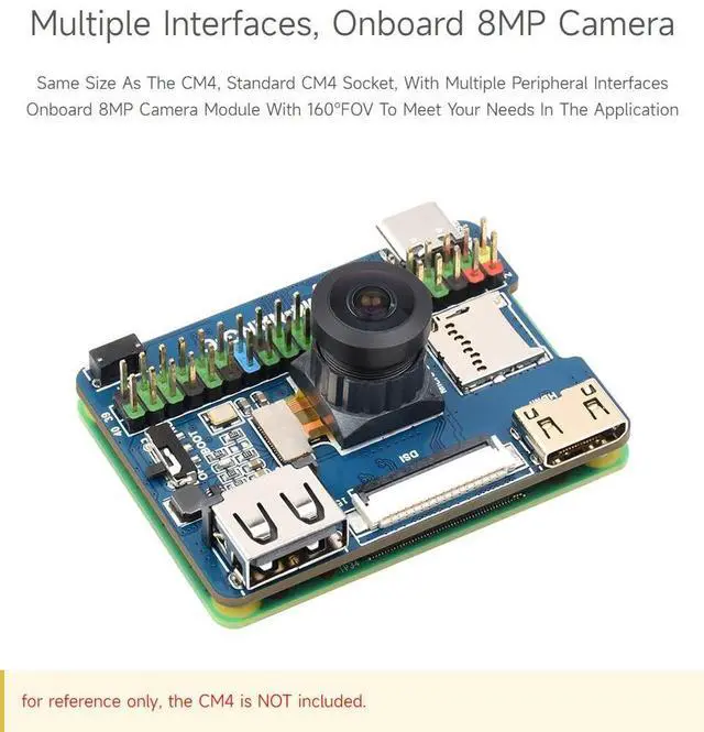 Alt view image 4 of 5 - Waveshare Nano Base Board C Type Compatible with Raspberry Pi Compute Module 4 Same Size As The CM4 Onboard 8MP Camera
