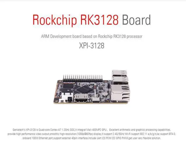 Alt view image 2 of 5 - Geniatech XPI-3128 Single Board Computer, Embedded Computer Module, Development Board, Rockchip RK3128 Quad Core Cortex-A7 8GB WiFi, Card-sized High Performance Board