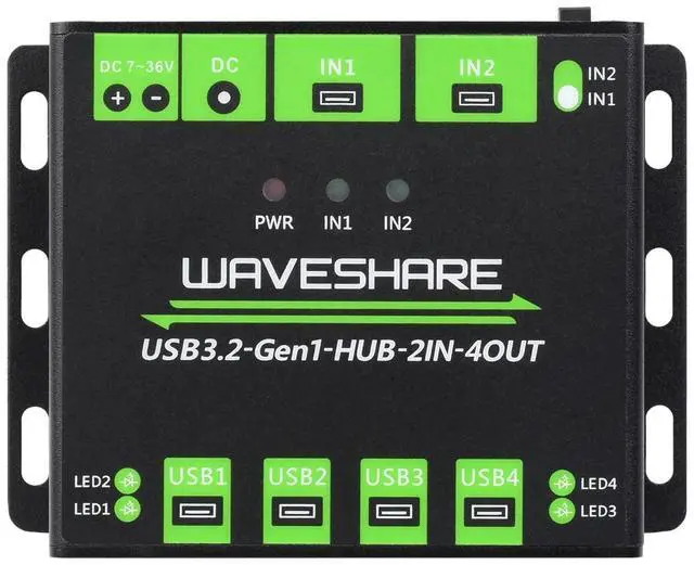 Main image of Waveshare Industrial Grade USB HUB, Extending 4X USB 3.2 Ports, Switchable Dual Hosts, Multi Protections