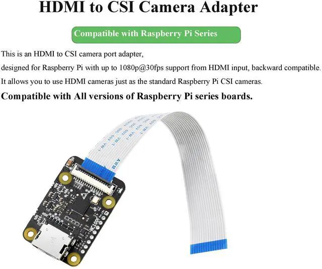 Alt view image 2 of 5 - HDMI to CSI Camera Adapter, Support from HDMI Input up to 1080p 30fps, Compatible with Raspberry Pi 4 Model B/3B+/3B/2B/3A+/Pi Zero/Zero W/WH/Pi Zero 2W, Raspberry Pi CSI Cameras