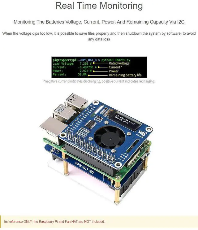 Alt view image 4 of 5 - Waveshare UPS HAT (B) for Raspberry Pi 5V Uninterruptible Power Supply 5A High Current with Pogo Pins Connector