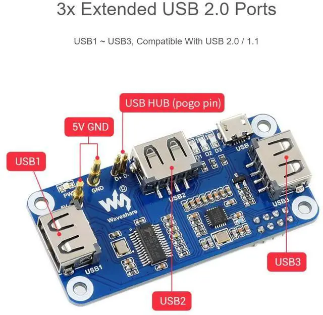 Alt view image 5 of 5 - Waveshare PoE Ethernet USB HUB HAT with Box ABX Case for Raspberry Pi Zero/Zerow/2, with 1 RJ45 10/100M Ethernet Port, 3 USB Ports Compatible with USB2.0/1.1, 802.3af-Compliant