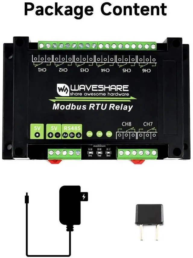 Alt view image 2 of 5 - Waveshare Industrial Modbus RTU 8-ch Relay Module with RS485 Interface Multi Isolation Protection Circuits Comes with an ABS Enclosure
