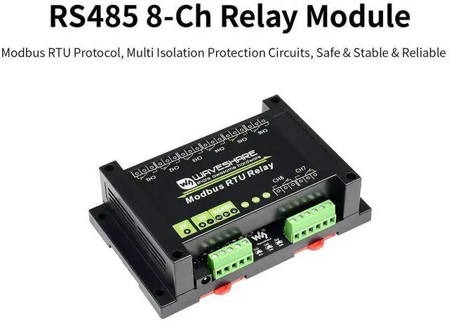 Alt view image 3 of 5 - Waveshare Industrial Modbus RTU 8-ch Relay Module with RS485 Interface Multi Isolation Protection Circuits Comes with an ABS Enclosure