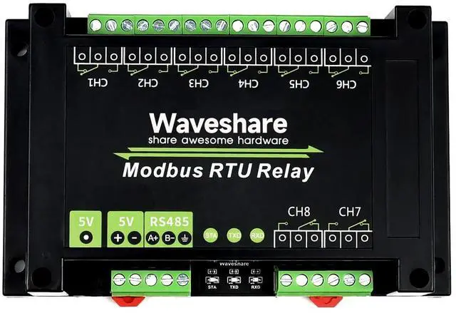 Main image of Waveshare Industrial Modbus RTU 8-ch Relay Module with RS485 Interface Multi Isolation Protection Circuits Comes with an ABS Enclosure