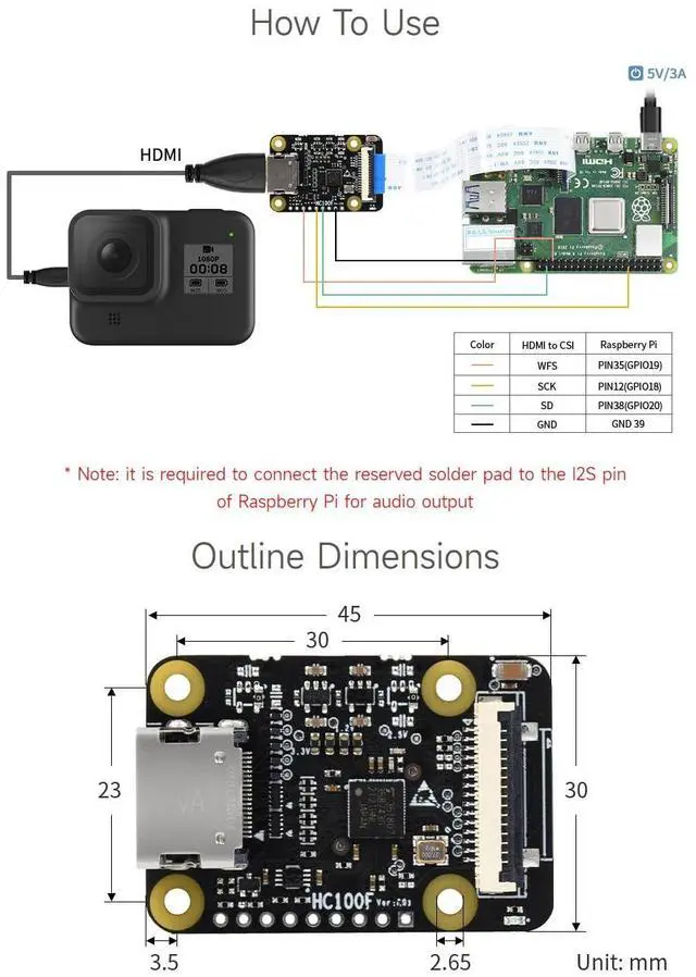 Alt view image 4 of 5 - waveshare HDMI to CSI Adapter, Compatible with Raspberry Pi 4B/3B+/3B/Pi Zero/Zero, Support 1080p@30fps Support from HDMI Input Backward Compatible