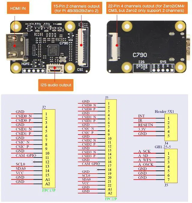 Alt view image 2 of 5 - Geekworm HDMI to CSI-2 C790 Input Module for Raspberry Pi - TC358743 Supports 1080p60fps Video & Audio, Compatible With Pi 5/4B/3B+/3B/Zero/W/2W/CM4