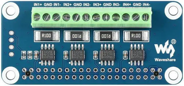 Main image of waveshare 4-ch Current/Voltage/Power Monitor HAT for Raspberry Pi with I2C/SMBus Interface