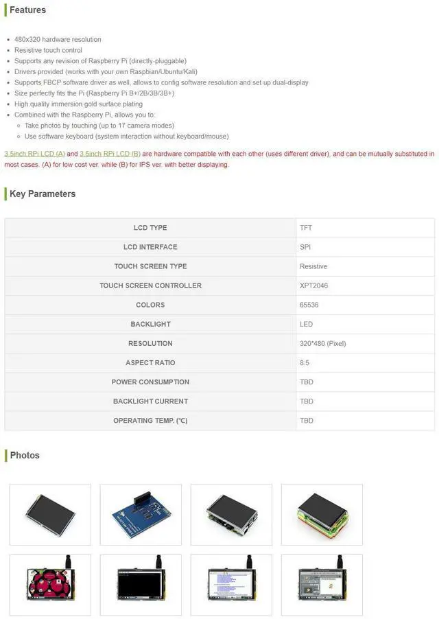 Alt view image 3 of 5 - Waveshare 3.5inch Touch Screen, Compatible with Raspberry Pi 5/4B/3B/Zero/Zero W/Zero 2W/Pico/Pico W/Pico WH, TFT LCD, 480x320