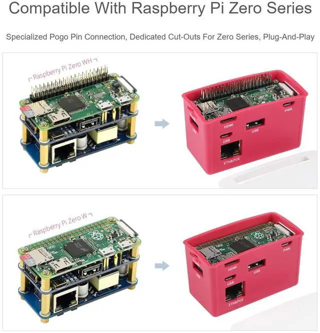 Alt view image 3 of 5 - Waveshare PoE Ethernet USB HUB HAT with Box ABX Case for Raspberry Pi Zero/Zerow/2, with 1 RJ45 10/100M Ethernet Port, 3 USB Ports Compatible with USB2.0/1.1, 802.3af-Compliant
