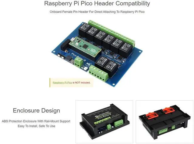 Alt view image 4 of 5 - Waveshare Industrial 8-Channel Relay Module for Raspberry Pi Pico Power Supply Isolation Photocoupler Isolation