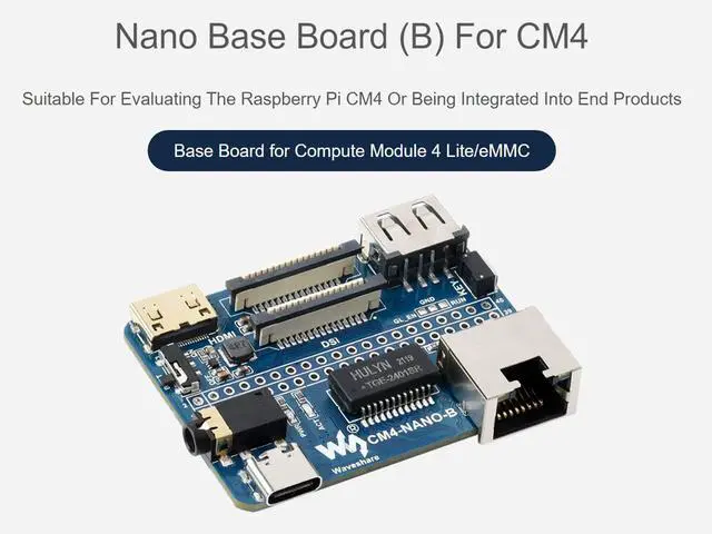 Alt view image 3 of 5 - Nano Base Board (B) for Raspberry Pi Compute Module 4, Same Size as CM4, with Standard CM4 Socket, Raspberry Pi 40PIN GPIO, Gigabit Ethernet, USB2.0, DSI, CSI, HDMI, 3.5mm Audio Jack etc.