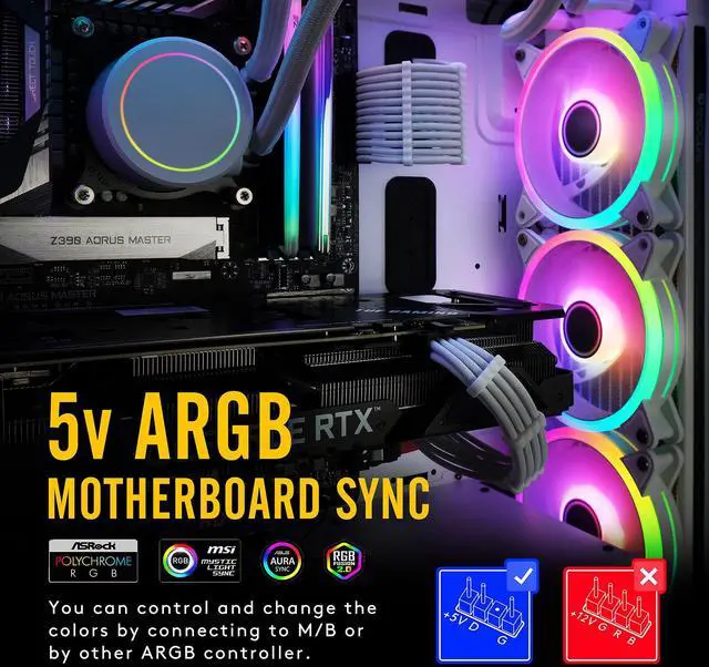 Alt view image 2 of 5 - EZDIY-FAB White Moonlight 120mm RGB PWM Case Fan with RGB PWM Fan Hub,5V Motherboard Sync,ARGB Computer Fan,Multiple Light Modes-5 Pack
