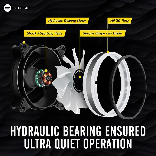 Alt view image 4 of 5 - EZDIY-FAB Moonlight 120mm RGB Case Fan, 6 Pack, ARGB, Aura SYNC, Speed Control, 26.16 CFM, Desktop Compatible