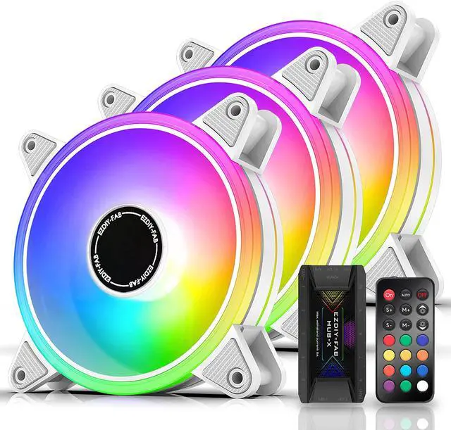 Main image of EZDIY-FAB White Moonlight 120mm RGB Case Fan with Fan Hub X and Remote,Motherboard Aura SYNC,Speed Control,ARGB Fan for PC Case-3 Pack