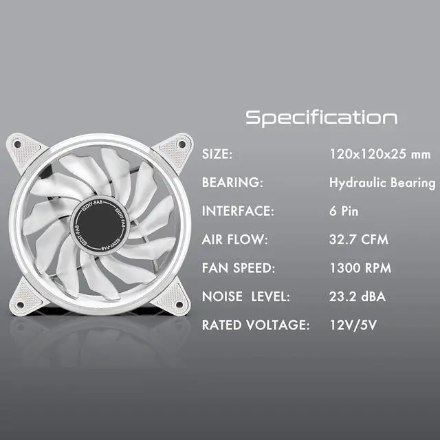 Alt view image 5 of 5 - EZDIY-FAB White Moonlight 120mm RGB Case Fan with Fan Hub X and Remote,Motherboard Aura SYNC,Speed Control,ARGB Fan for PC Case-3 Pack