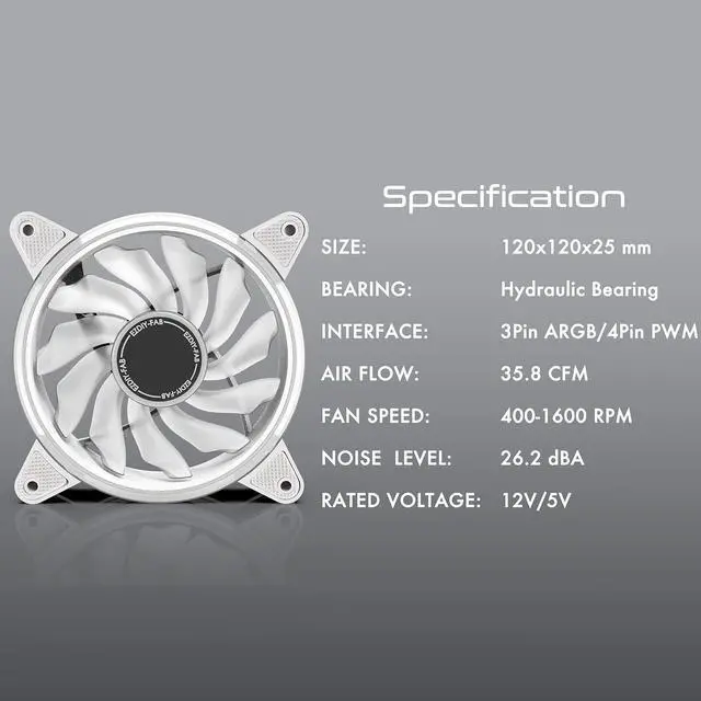 Alt view image 5 of 5 - EZDIY-FAB White Moonlight 120mm RGB PWM Case Fan with RGB PWM Fan Hub,5V Motherboard Sync,ARGB Computer Fan,Multiple Light Modes-3 Pack