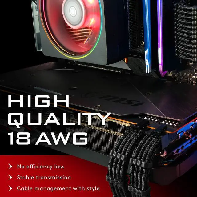 Alt view image 2 of 5 - EZDIY-FAB PSU Cable Extension Sleeved Custom Mod GPU PC Power Supply Soft Nylon Braided with Comb Kit 24PIN/3x 8PIN to 6+2Pin/ 2X 8PIN to 4+4PIN-300MM/11.8in - Black