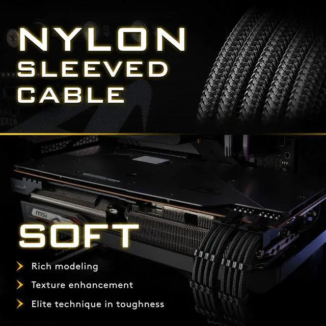 Alt view image 5 of 5 - EZDIY-FAB PSU Cable Extension Sleeved Custom Mod GPU PC Power Supply Soft Nylon Braided with Comb Kit 24PIN/3x 8PIN to 6+2Pin/ 2X 8PIN to 4+4PIN-300MM/11.8in - Black