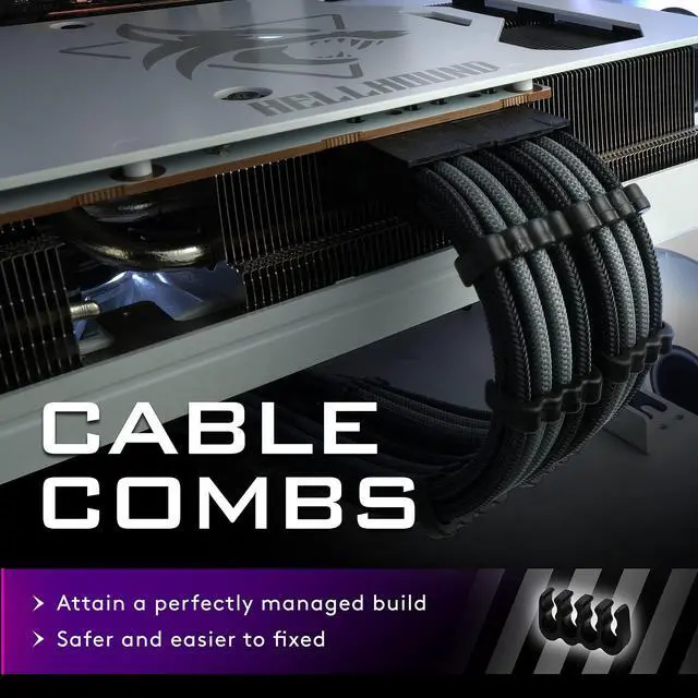 Alt view image 4 of 5 - EZDIY-FAB PSU Cable Extension Sleeved Custom Mod GPU PC Power Supply Soft Nylon Braided with Comb Kit 24PIN/3x 8PIN to 6+2Pin/ 2X 8PIN to 4+4PIN-300MM/11.9in - Black Grey