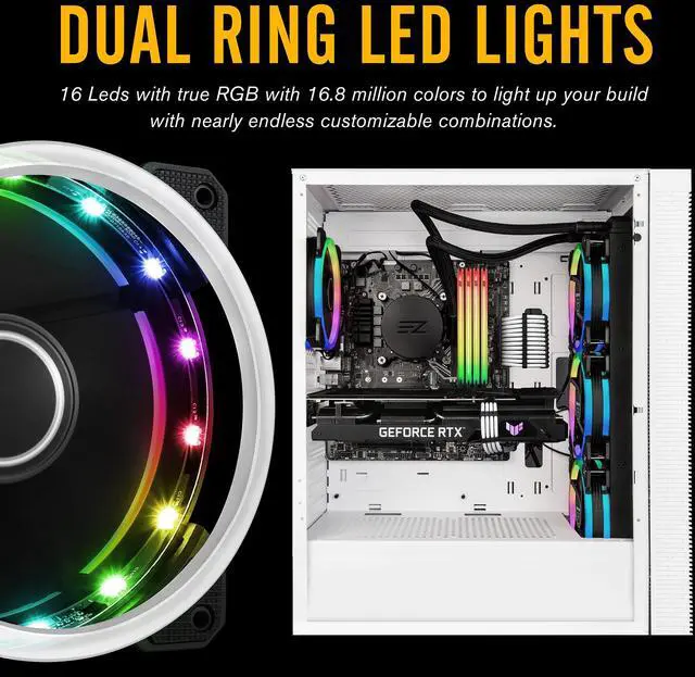 Alt view image 2 of 5 - EZDIY-FAB RGB Dual Ring 120mm Case Fans,5V Motherboard Sync,Speed Adjustable,RGB Sync Fan with 10-Port Fan Hub X and Remote-5 Pack