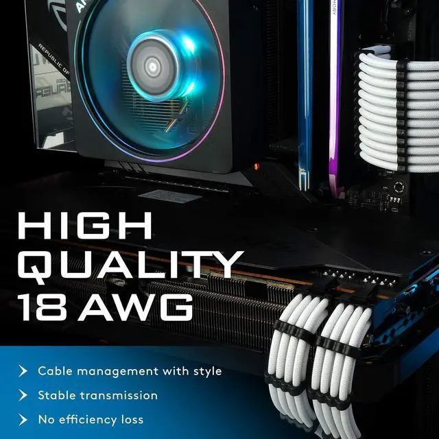 Alt view image 3 of 5 - EZDIY-FAB PSU Cable Extension Sleeved Custom Mod GPU PC Power Supply Soft Nylon Braided with Comb Kit 24PIN/3x 8PIN to 6+2Pin/ 2X 8PIN to 4+4PIN-300MM/11.8in - White