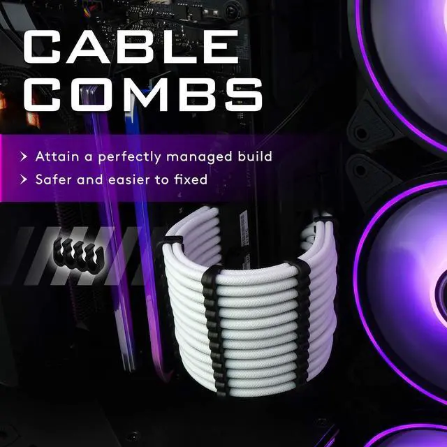 Alt view image 4 of 5 - EZDIY-FAB PSU Cable Extension Sleeved Custom Mod GPU PC Power Supply Soft Nylon Braided with Comb Kit 24PIN/3x 8PIN to 6+2Pin/ 2X 8PIN to 4+4PIN-300MM/11.8in - White