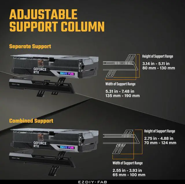 Alt view image 5 of 5 - EZDIY-FAB GPU Holder Brace Graphics Card GPU Support Video Card Holder Bracket, Strenchable Structure, Video Card Sag Holder/Holster Bracket Support RX7990XTX, RTX4090, Black-341-2