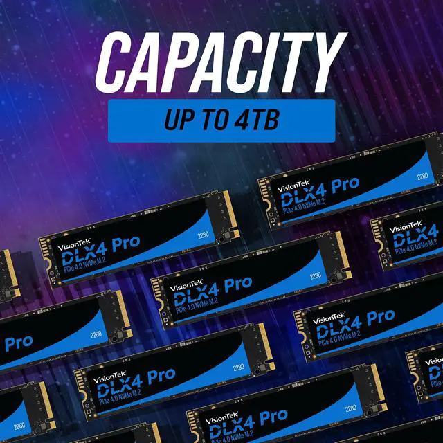 Alt view image 4 of 5 - VisionTek 2280 M.2 DLX4 Pro SSD - 512GB - PCIe Gen 4.0 x4 NVMe - 5200MB/s Read, 4775MB/s Write  Laptops, Gaming PCs, Compatible Consoles