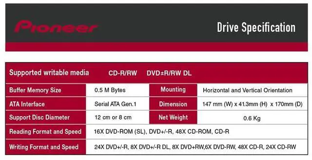 Alt view image 5 of 5 - Digital Pioneer DVR-S21WBK/PLUS 24X SATA DVD/RW Dual Layer Burner Drive Writer - Black Bulk