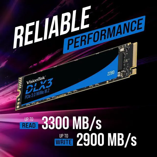 Alt view image 2 of 5 - VisionTek 2280 DLX3 M.2 SSD - 512GB - PCIe Gen 3.0 x4 NVMe - 3300MB/s Read, 2900MB/s Write  Laptops, Gaming PCs, Compatible Consoles