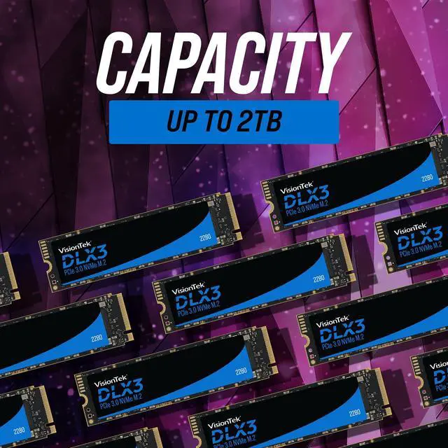 Alt view image 4 of 5 - VisionTek 2280 DLX3 M.2 SSD - 512GB - PCIe Gen 3.0 x4 NVMe - 3300MB/s Read, 2900MB/s Write  Laptops, Gaming PCs, Compatible Consoles