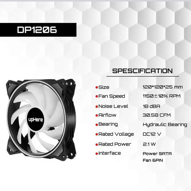 Alt view image 4 of 5 - upHere 120mm RGB Case Fan,Dual Halo RGB LED,Quiet Edition High Airflow Adjustable Color LED Case Fan for PC Cases-3 Pack,DP1206-3