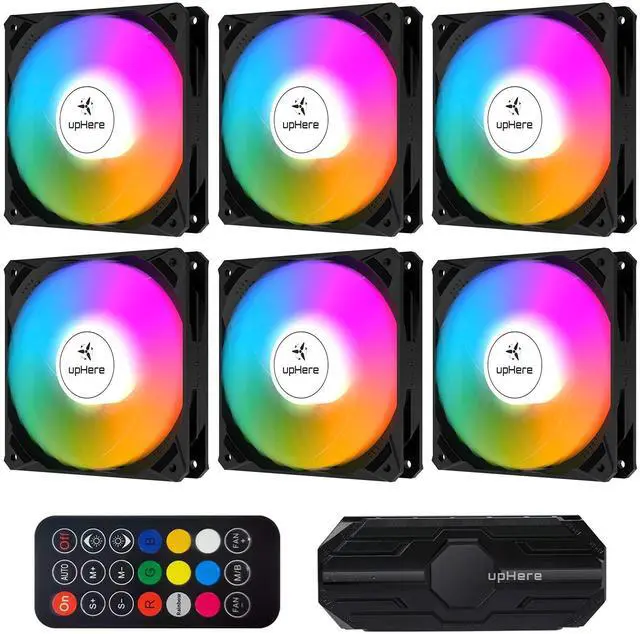 Main image of upHere 120mm Black Computer Case Fan,Motherboard Sync Fan,High Airflow,Speed Adjustable, ARGB Fan with Fan Hub and Remote,Low Noise Hydraulic Bearing Long Life Up to 40,000 Hours-6 Pack,NK1206-6