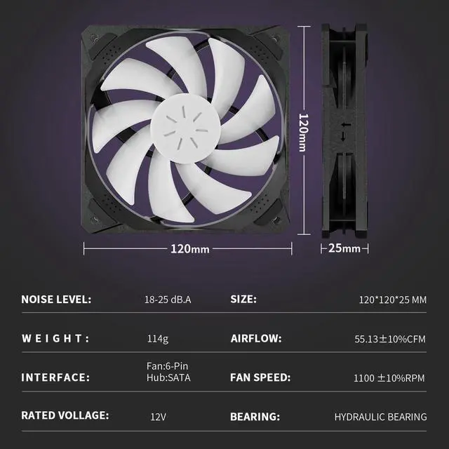 Alt view image 4 of 5 - upHere 120mm Black Computer Case Fan,Motherboard Sync Fan,High Airflow,Speed Adjustable, ARGB Fan with Fan Hub and Remote,Low Noise Hydraulic Bearing Long Life Up to 40,000 Hours-6 Pack,NK1206-6