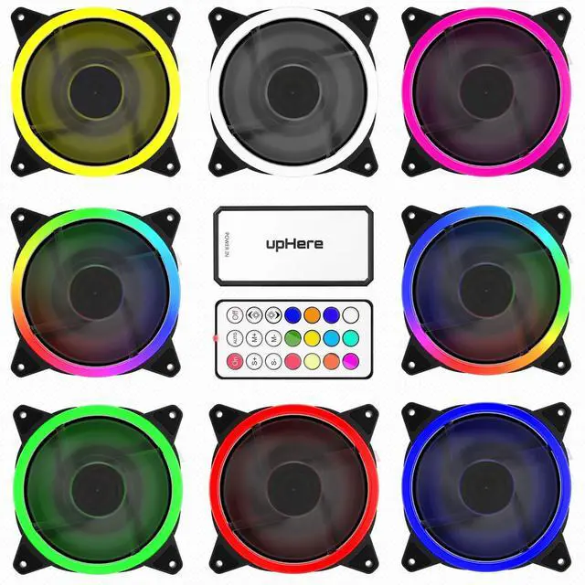 Alt view image 2 of 5 - upHere 120mm RGB LED White PC Cooling Fan Ultra Quiet High Airflow for PC Cases,Computer Cooling,5 Pack,RGB06-5