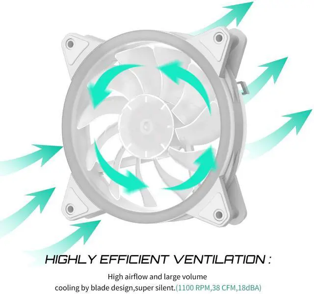 Alt view image 4 of 5 - upHere 120mm RGB LED White PC Cooling Fan Ultra Quiet High Airflow for PC Cases,Computer Cooling,5 Pack,RGB06-5