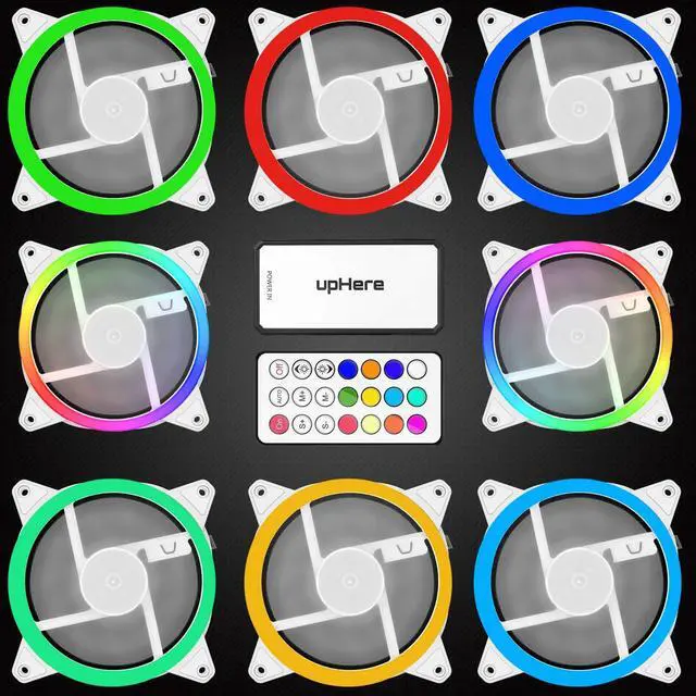 Alt view image 3 of 5 - upHere 120mm RGB LED White PC Cooling Fan Ultra Quiet High Airflow for PC Cases,Computer Cooling,5 Pack,RGB06-5