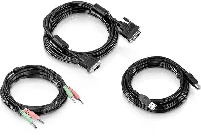 Main image of TRENDnet 15 ft. DVI-I, USB, and Audio KVM Cable Kit, Connect a DVI Computer to The TK-232DV KVM Switch, USB Mouse/Keyboard, DVI-I, & 3.5mm Audio Connections, TK-CD15