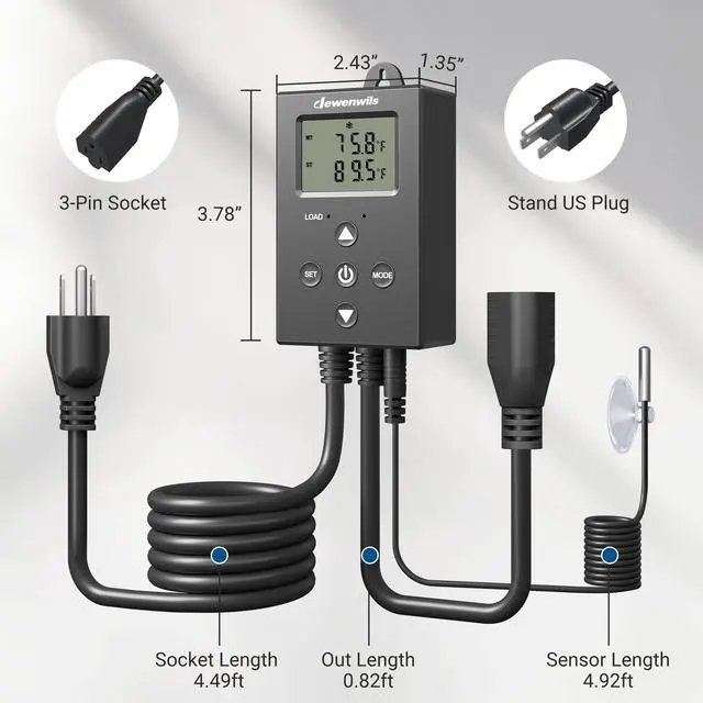 Alt view image 4 of 5 - DEWENWILS Digital Temperature Controller with 120V AC Waterproof Exhaust Fan 120mm, DIY Cooling Fan for Refrigerator, Computer Case, Compressor Engine, Generator, UL Listed