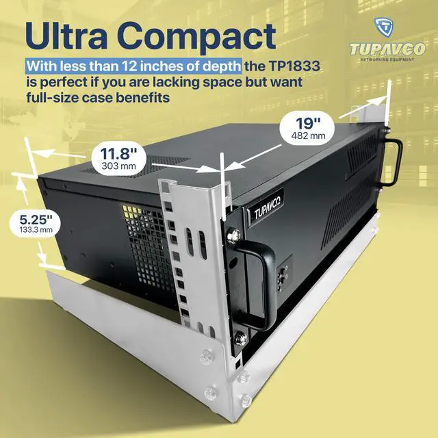 Alt view image 4 of 5 - 3U Server Chassis - Compact 12" Deep 19" Rackmount ATX Computer Case (Back or Front Rack Mount for Easy Access to Rear Components & Ports) 4 Bay 1x5.25 3x3.5; 4X Full Expansion Slots -Tupavco TP1833